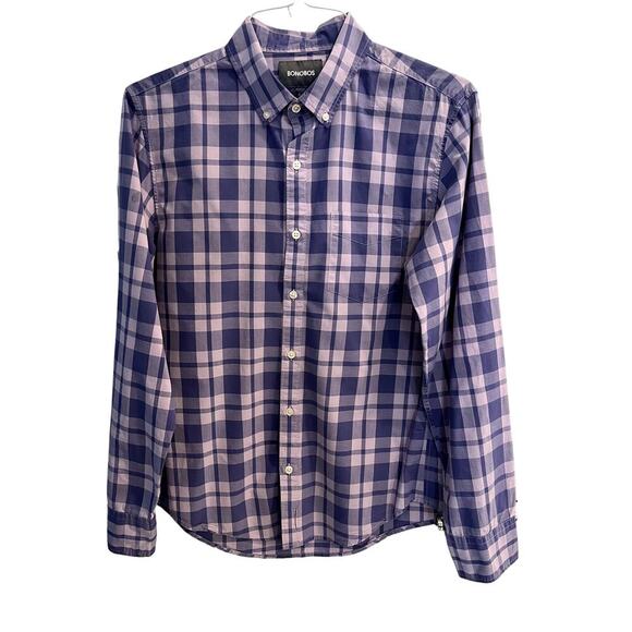Bonobos Size Medium Slim Fit Purple Plaid Cotton Button Up Down Shirt - Picture 1 of 5